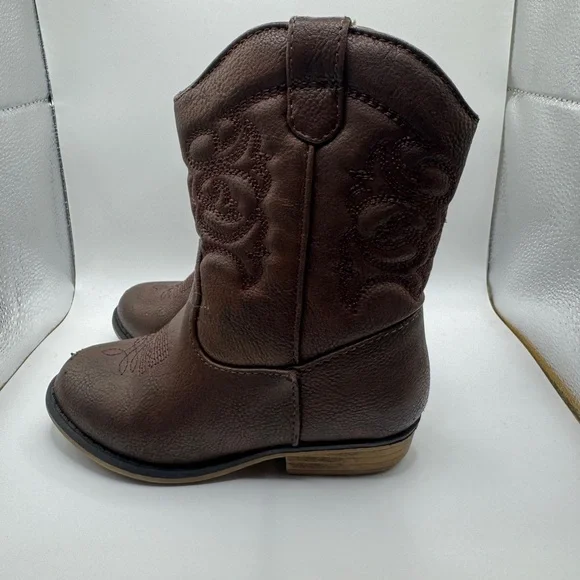 Cat & Jack Toddler Size 9 Kids' Brown Pleather Western Cowboy Boots - Picture 7 of 10